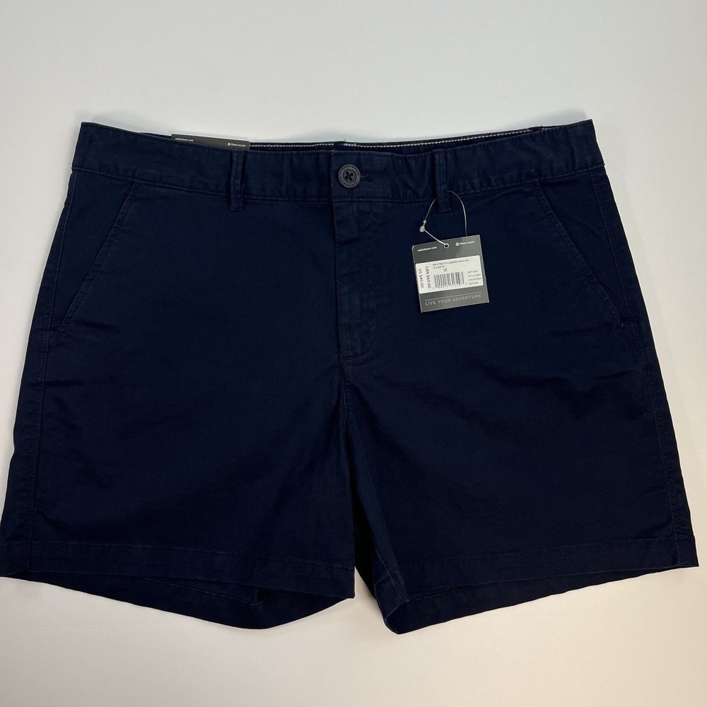 NEW Eddie Bauer Shorts Womens 12 Navy Legend Wash Slightly Curvy Cuffed Stretch